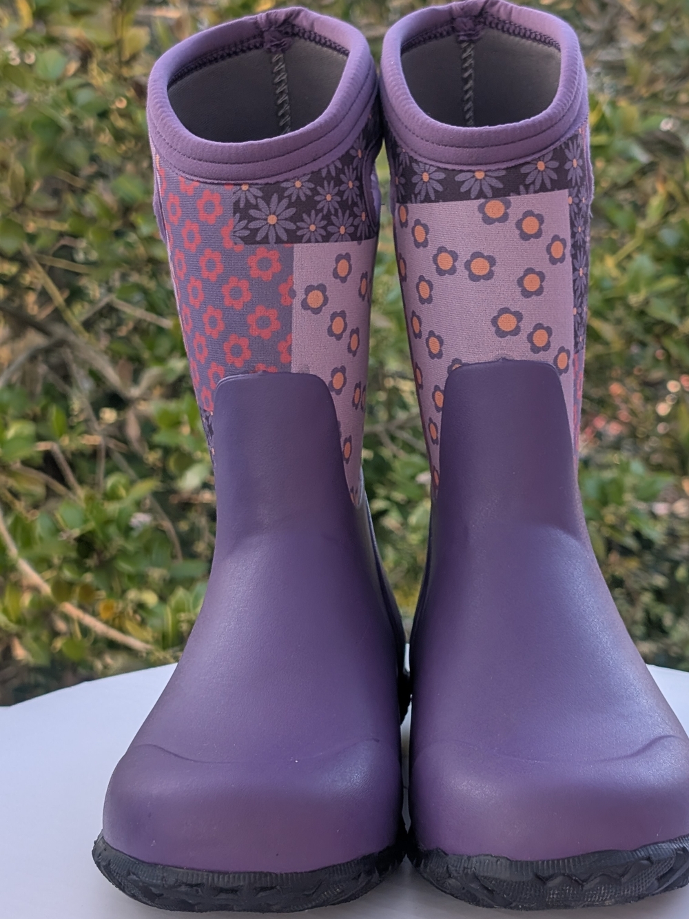 Bogs Girls Purple Floral Patchwork Rain Boots